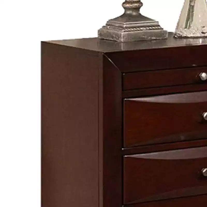 Wooden Nightstand with Three Drawers and Metal Knobs, Brown