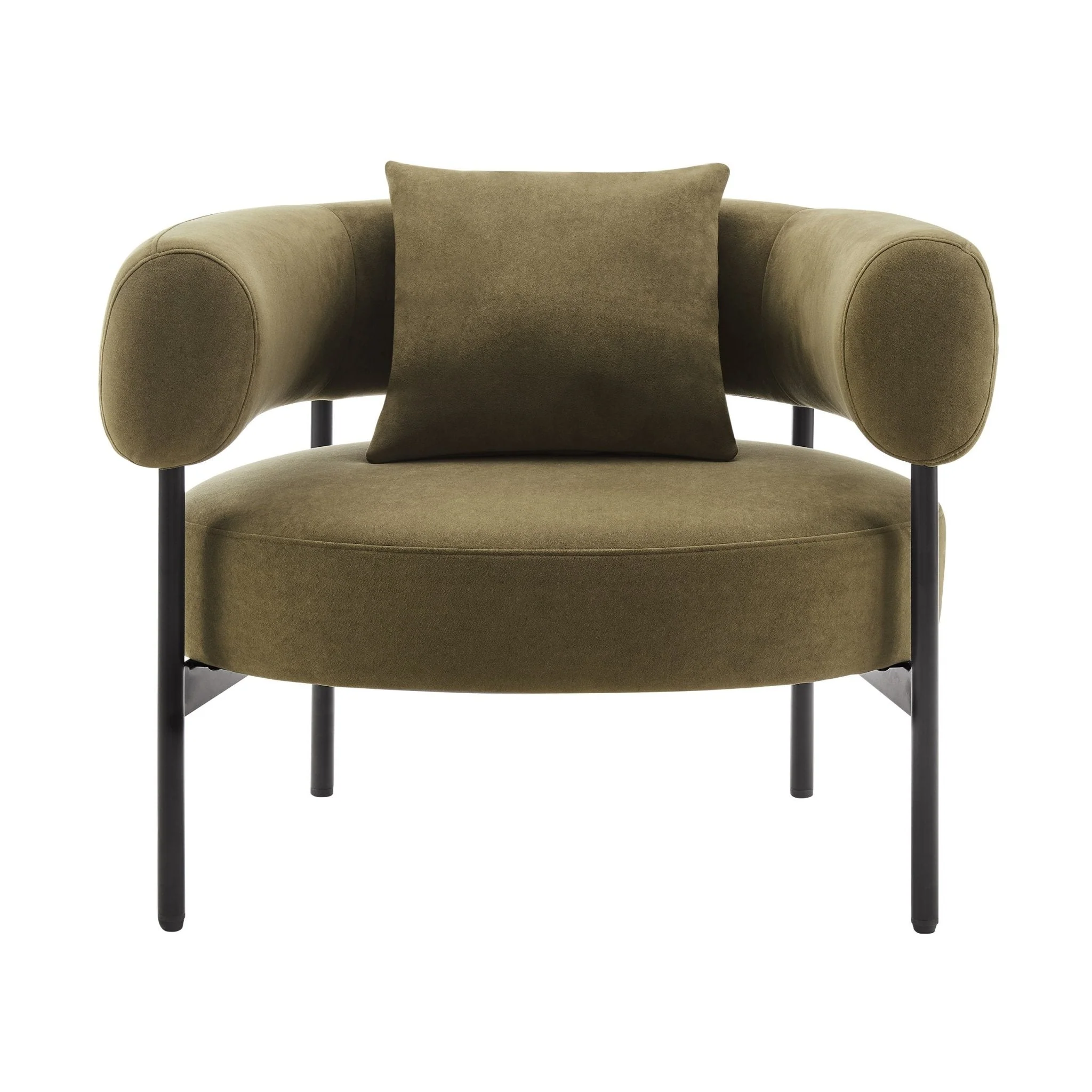 Contemporary Olive Velvet Accent Chair with Curved Back for Living Room