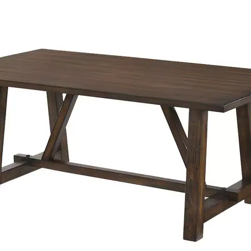 Rectangle Dining Table Dark Oak Finish Trestle Base Seats 6 Wood Composite 72