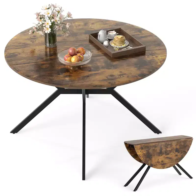 Folding Dining Table 47'' Extendable Round Kitchen Table with Drop Leaves for Home