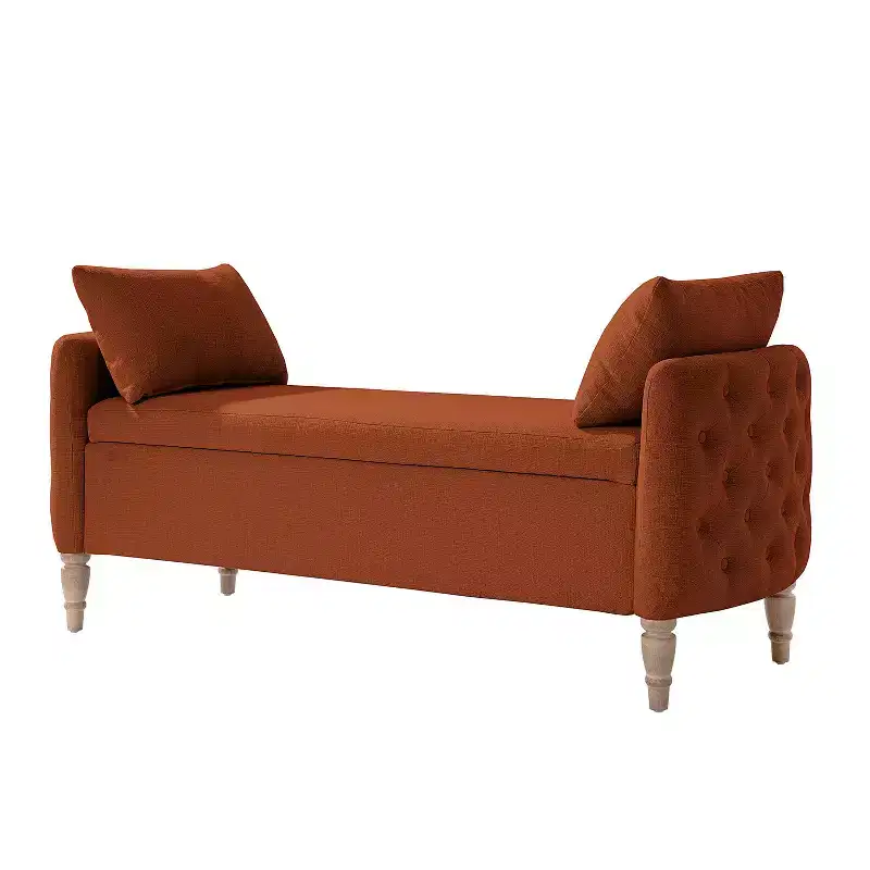 Pete Farmhouse Bench with Button-tufted|HULALA HOME-BURN-BRICK