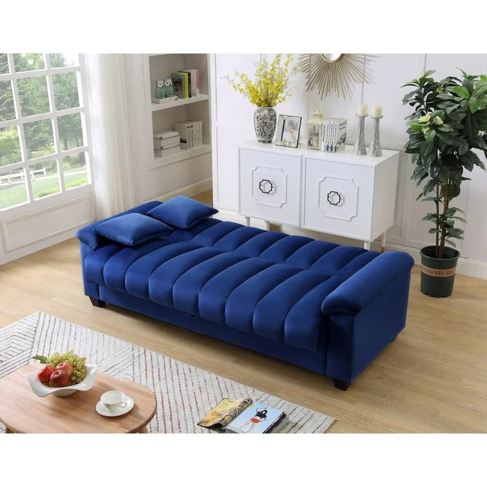 Fabric Upholstered Channel Back Living Room Convertible Sofabed
