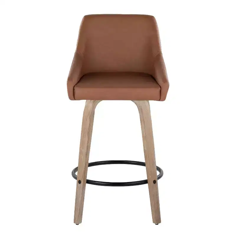 LumiSource Set of 2 Hannah Counter Height Barstools Whitewashed Wood