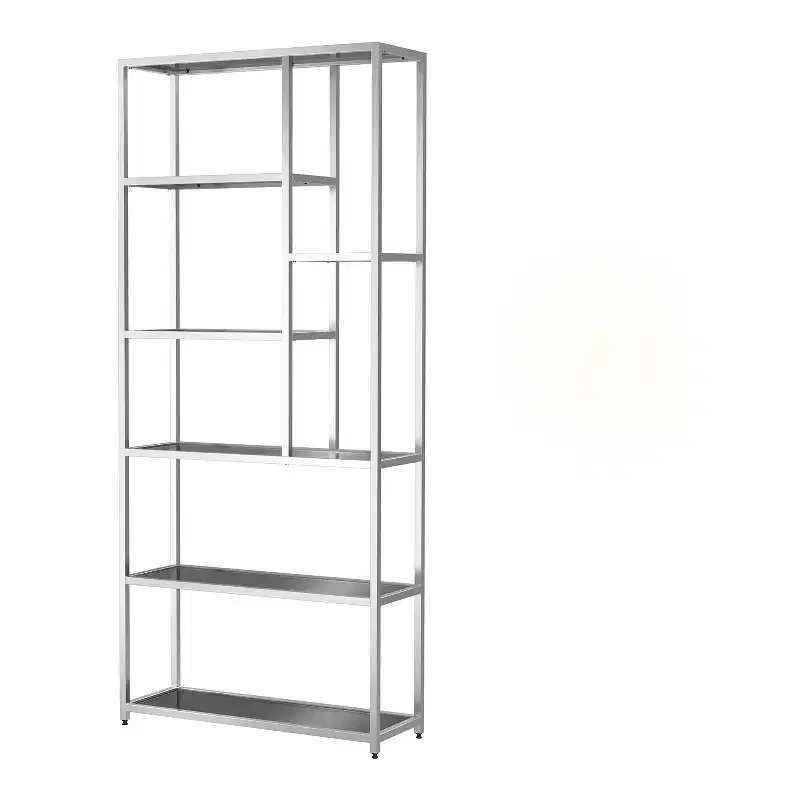 miBasics 90.5" Suncroft Glass Shelf Accent Bookcase Chrome: Luxury Glam Style, 7-Tier, Metallic Finish