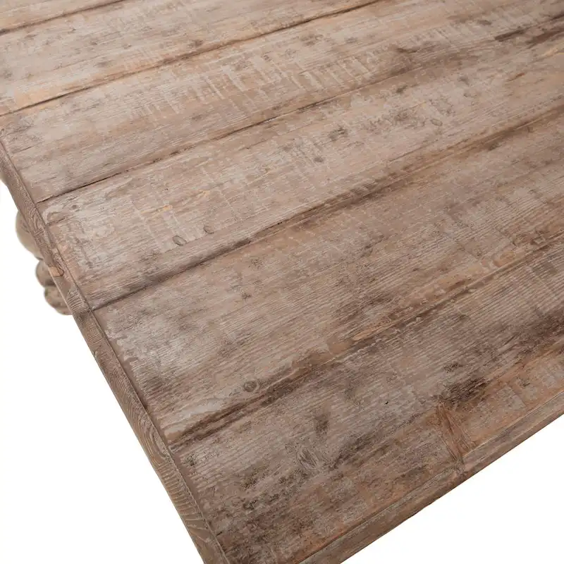 Maeve 84-inch Rectangular Reclaimed Pine Dining Table with Carved Four Poster Legs Finished in an Antique Seal