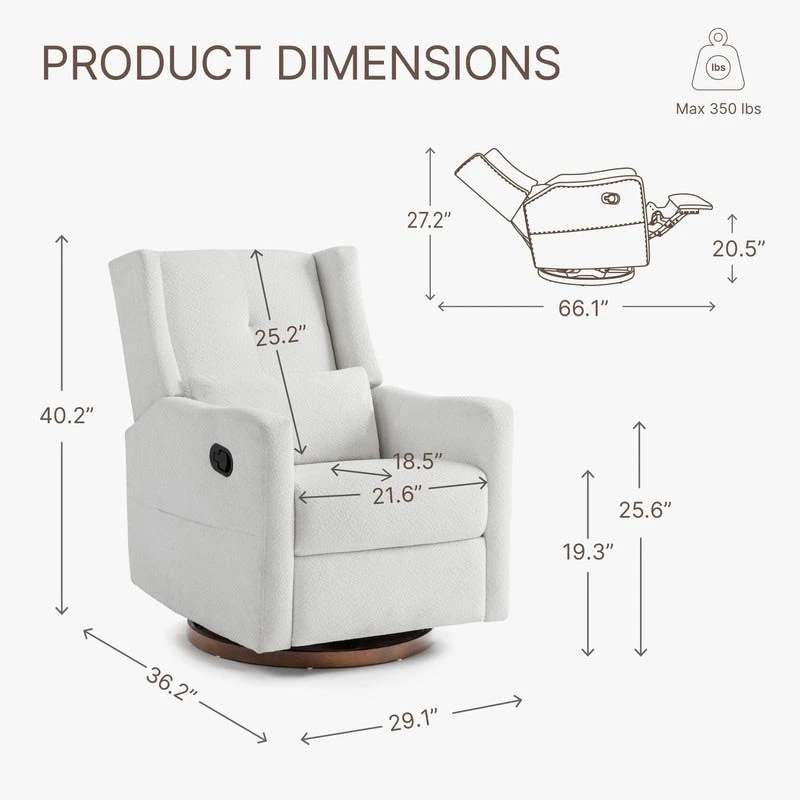 Lincoln Manual Swivel Glider Recliner with Lumbar Pillow