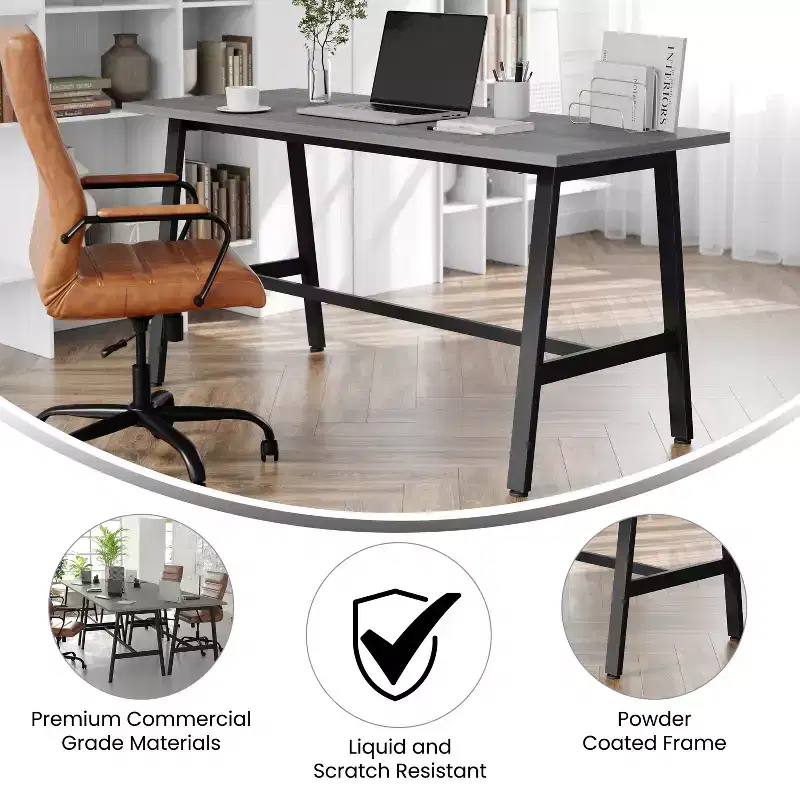 Flash Furniture Redmond Commercial 60x24 Conference Table with 1 Thick Double Sided Laminate Table Top with PVC Edging and Heavy Duty A-Frame Steel Base