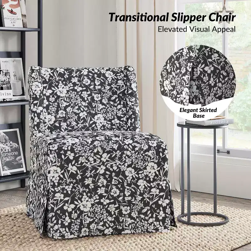 Fabrizius Transitional Upholstered Slipper Chair with Washable Slipcover and Solid Wood Legs | HULALA HOME