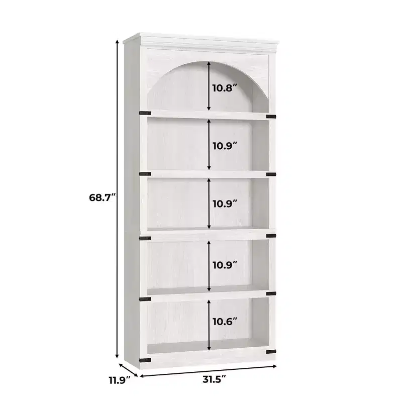67 Inch Bookshelf, 5-Tier Metal Frame Storage Rack, Farmhouse Storage Organizer with Open Shelves, for Office Living Room Bedroom