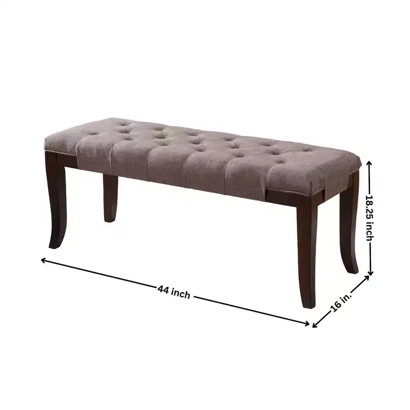 Tufted Faux Leather Ottoman Bench – Espresso Legs, Hardwood Frame, 44 in