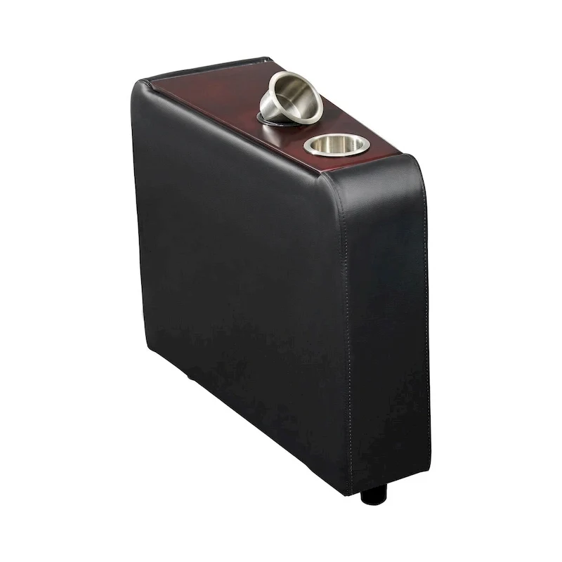 Leatherette Console with 2 Removable Metal Cup Holders, Black and Silver - 25 H x 9.5 W x 28.75 L Inches