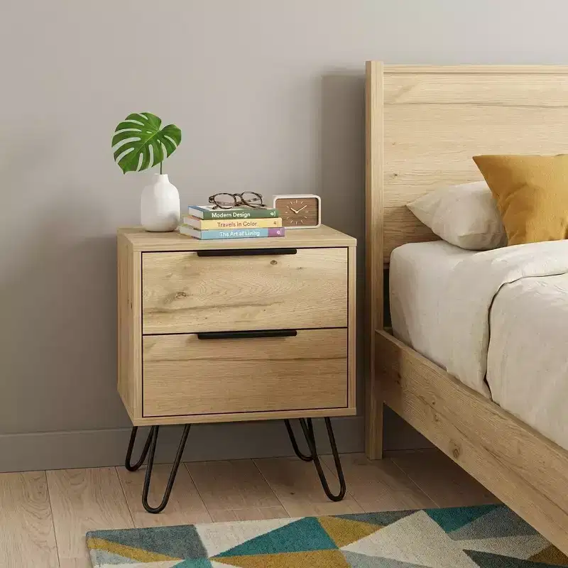 HomeRoots 22 Oak Wood Two Drawer Nightstand