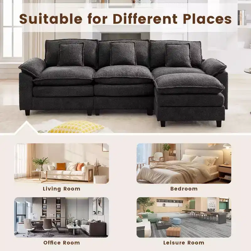 Likepay 105.9 in. Chenille Fabric 5 seat Sectional Sofa with 2 Ottomans