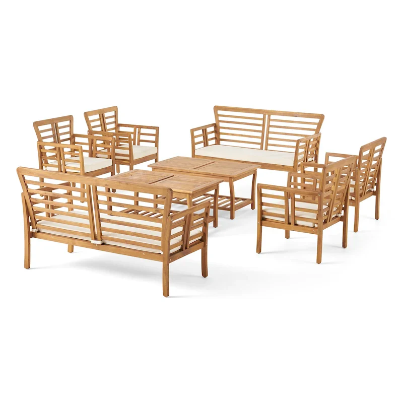 Caydon Outdoor Acacia Wood 8-seater Chat Set by Christopher Knight Home