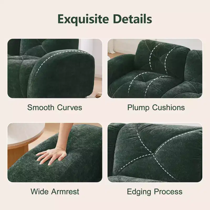 Clihome 110Boneless Sofa With Tufted,Soft Velvet Fabric,Modular Sectional Sofa,32D High Density Sponge,Anti-Slip Design,Ergonomic Design Bottom