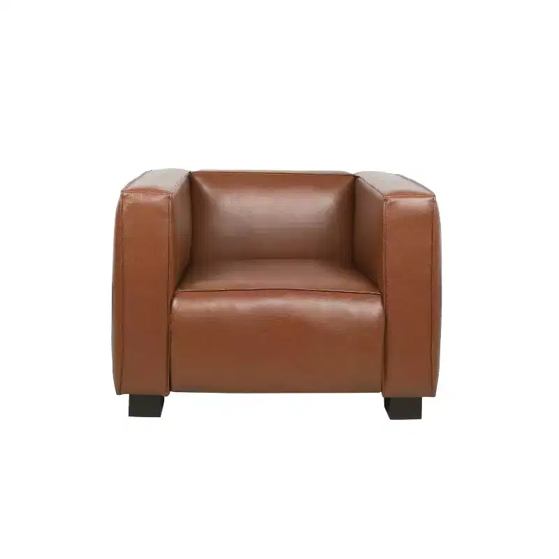 Contemporary Faux Leather Club Chair, Tuxedo Style with Birch Wood Legs