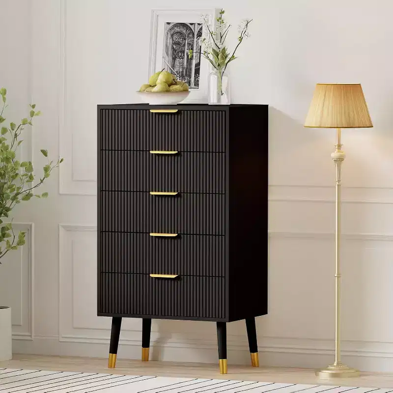 5-Drawer Fluted Dresser, Modern Wood Storage Cabinet, Bedroom Chest Organizer 2 pcs