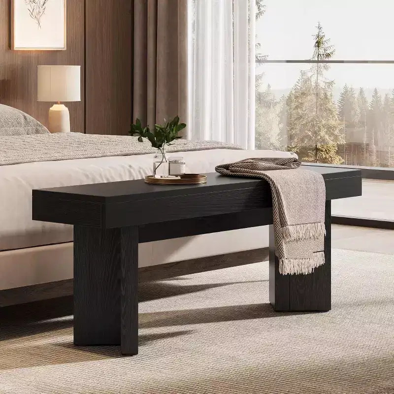Lantine 47 Wooden Entryway Bench, Farmhouse Indoor End of Bed Bench, Long Table Benches Seat for Bedroom, Hallway, Foyer, End of Bed (Black)