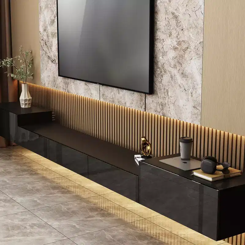 Famapy Black Wall Mounted Entertainment Center With LED Light