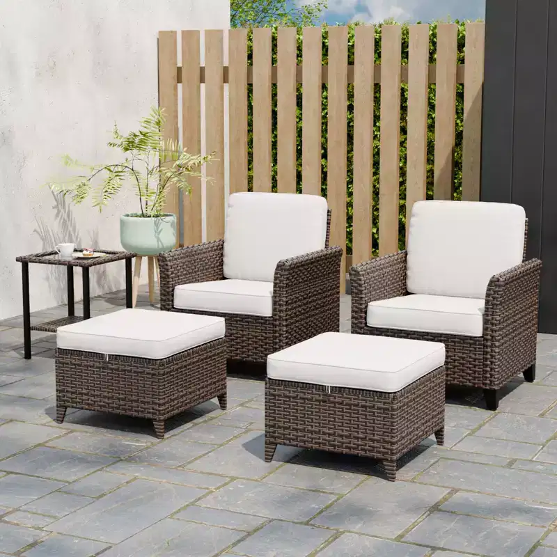 EAGLE PEAK Ocean Vista Patio Outdoor 5 piece Variated Brown Wicker Conversation Dining Chairs Set