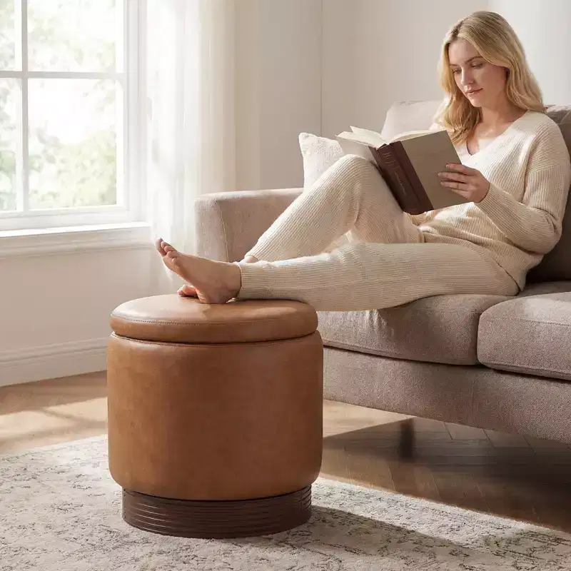 360 Swivel Faux Leather Foot Rest with Hidden Storage, 400 Lbs Weight Capacity