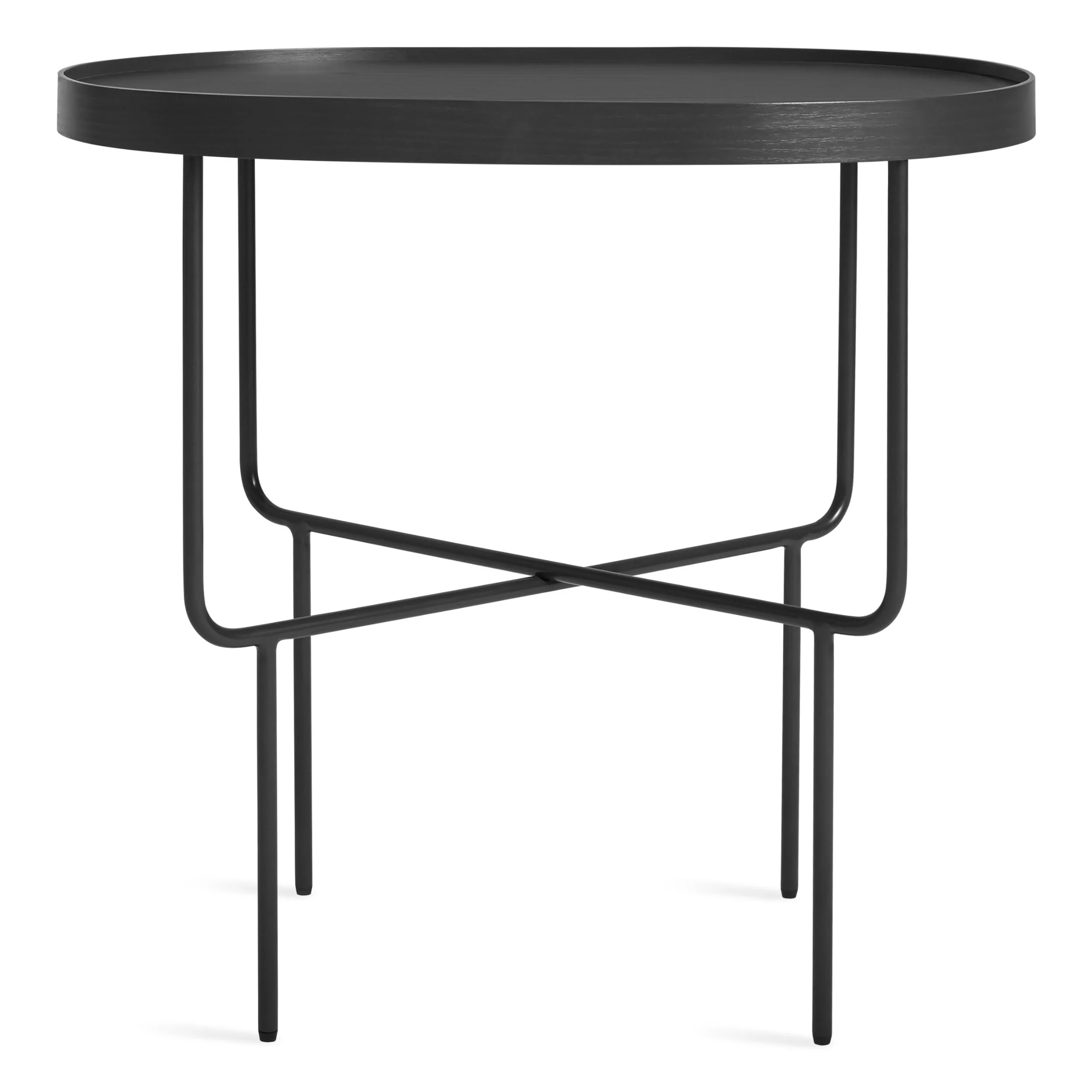 Modern White Oak Wood End Table with Wire Base for Living Room