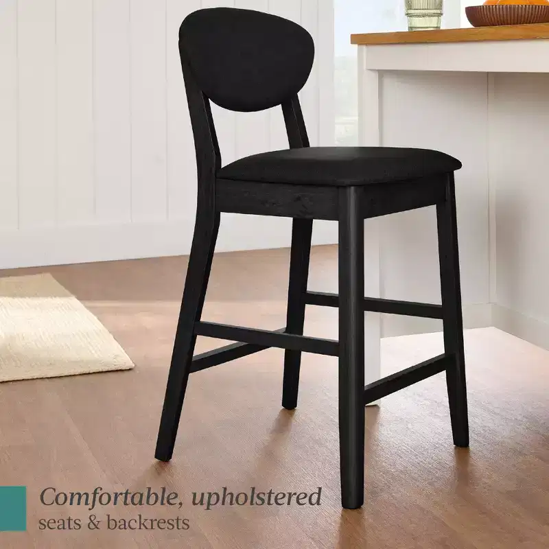 2-Piece Mid-Century Modern Wood and Upholstered Counter Height Bar Stool Set