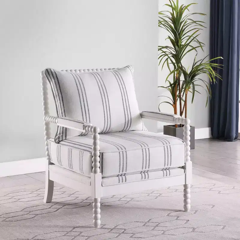 Coaster,Blanchett Upholstered Bobbin Accent Chair White and Navy