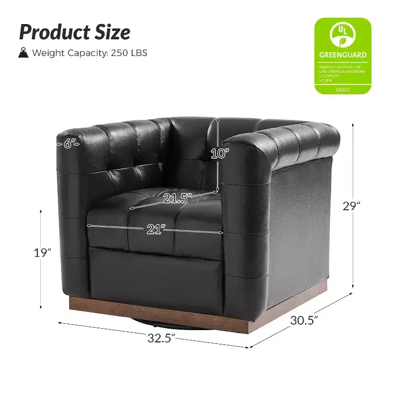 Frankie Modern Genuine Leather Swivel Club Chair| HULALA HOME