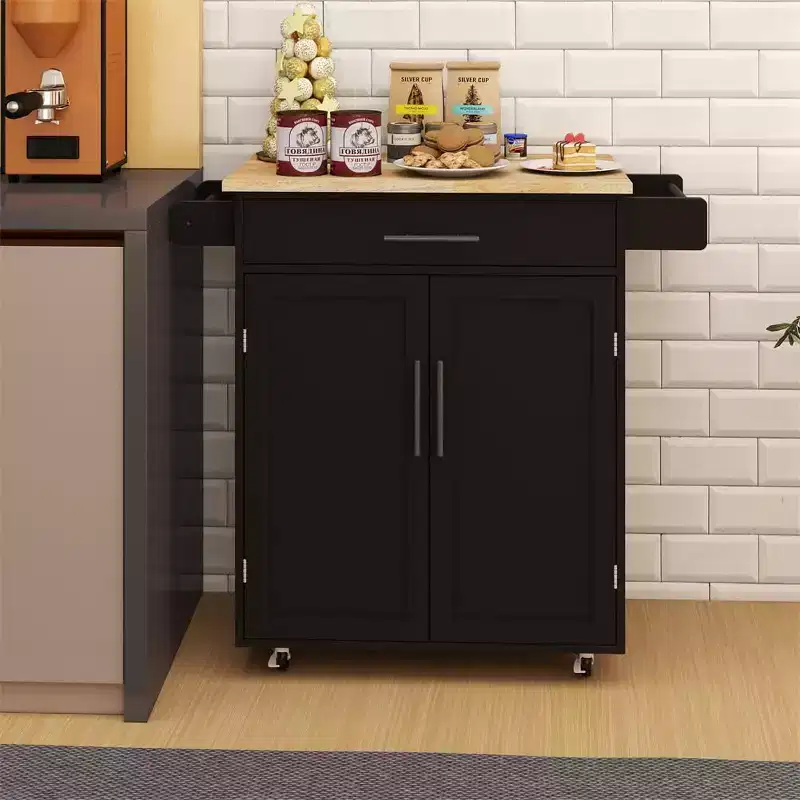 Kitchen Island with Power Outlet, Kitchen Island Storage Island with Large Worktop, Spice Rack and Drawer, Rolling Kitchen Cart on Wheels