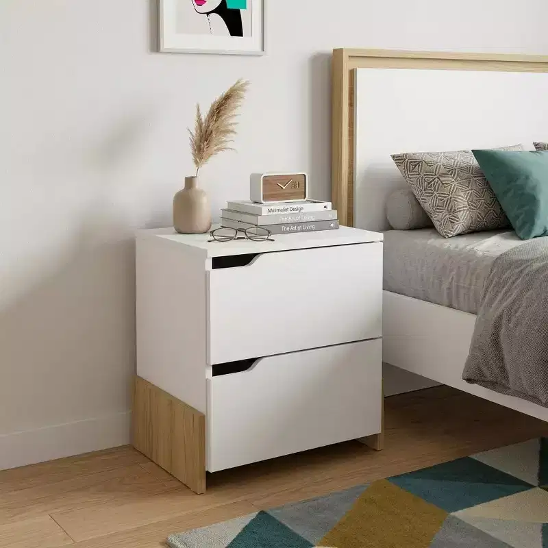 20 White And Natural Wood Two Drawer Nightstand