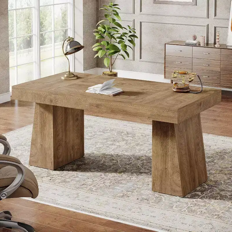 Lantine 55 Inches Home Office Executive Desk with Double Trapezoid Base