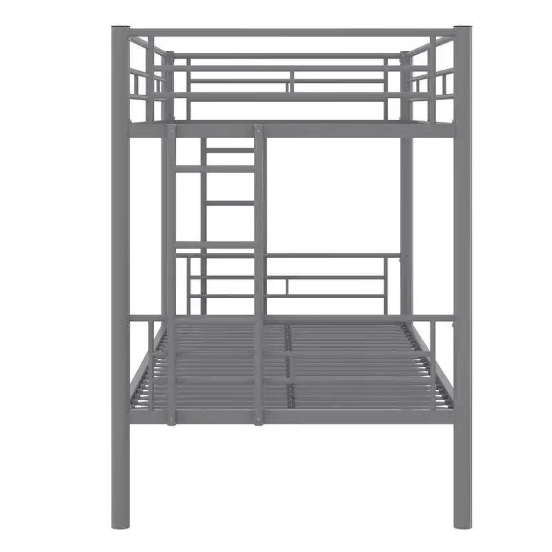 VECELO Metal Bunk Bed Twin Over Twin, Industrial Bunkbeds with Ladder and Full-Length Guardrail