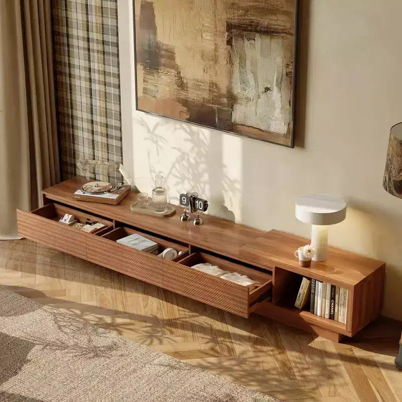 MDF Extendable TV Stand with 3 Drawers 15.86''H x 78.74-102.3''W x 15.74''D