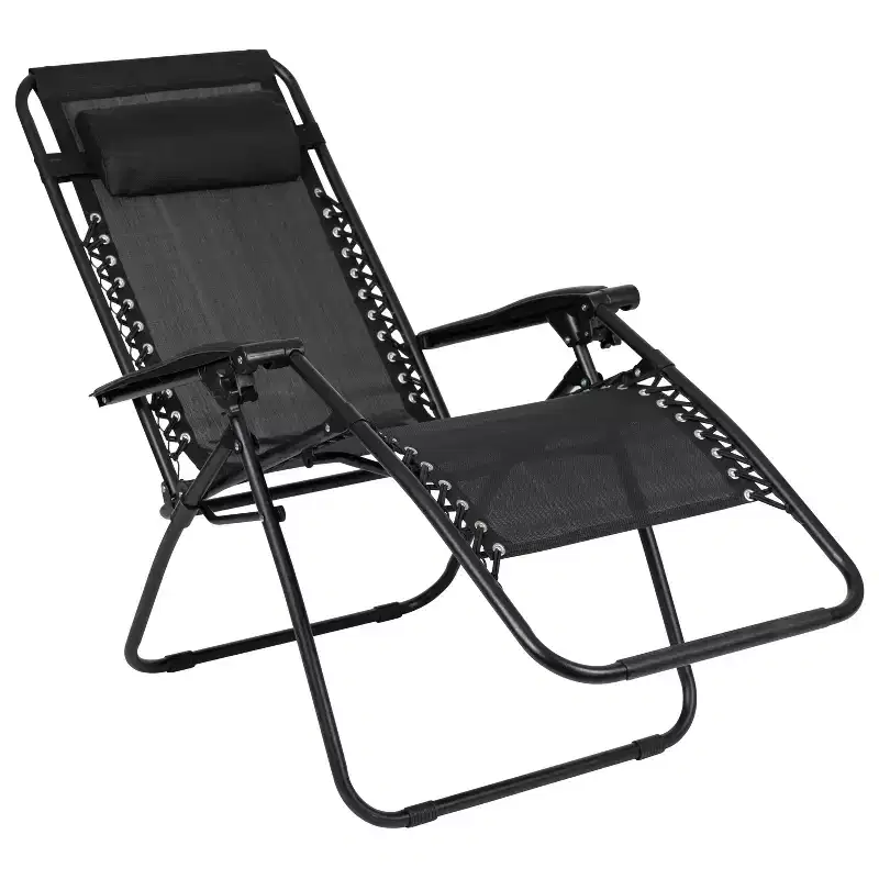 Flash Furniture Adjustable Folding Mesh Zero Gravity Reclining Lounge Chair with Pillow and Cup Holder Tray, Set of 2
