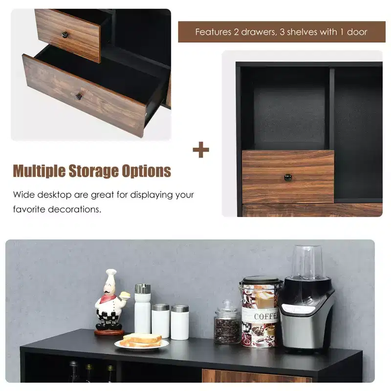 Brown & Black Rolling File Cabinet with 2 Drawers & Open Shelves, 1-Person Assembly