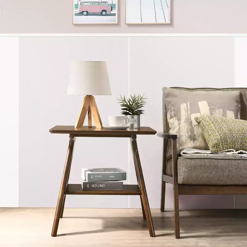 Roundhill Furniture Arona Mid-Century Modern Wood Shelf End Table