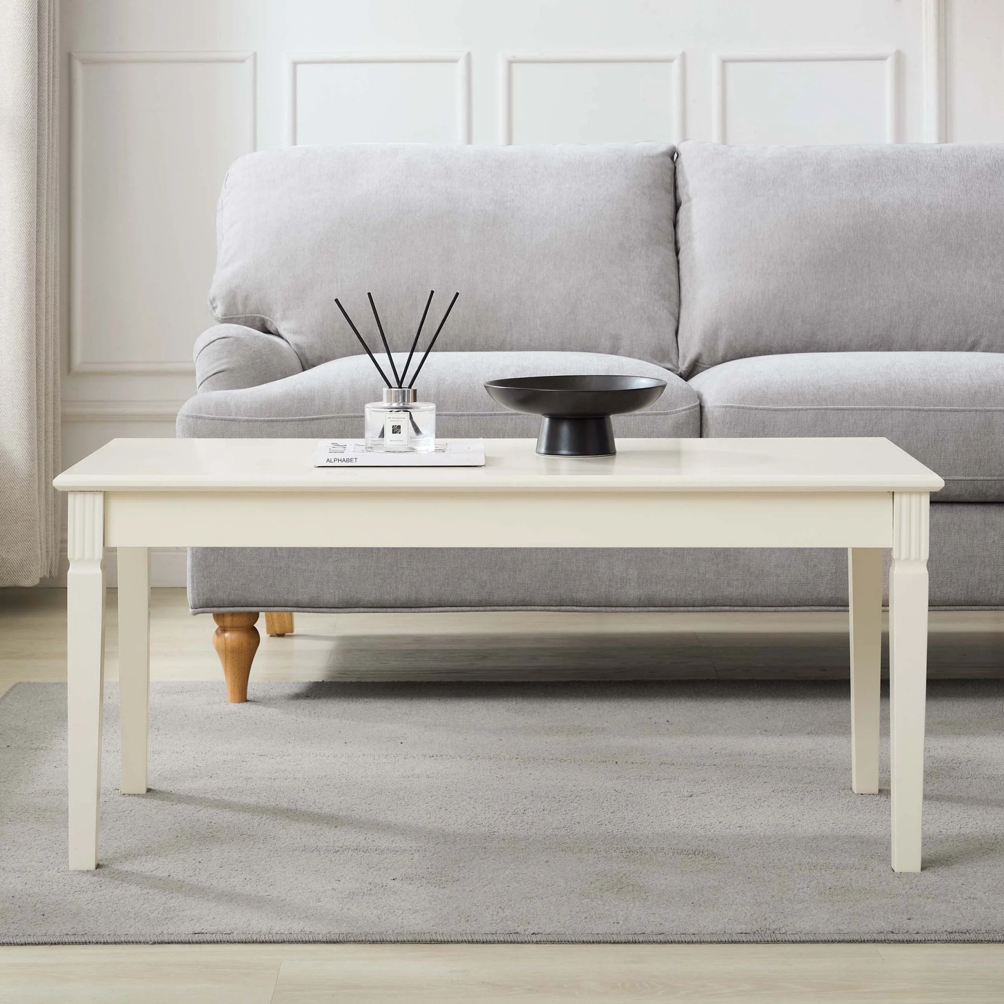 Classic Cream Painted Coffee Table with Clean Lines for Living Room