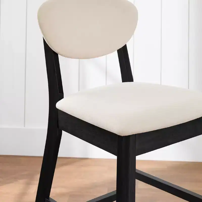 2-Piece Mid-Century Modern Wood and Upholstered Counter Height Bar Stool Set