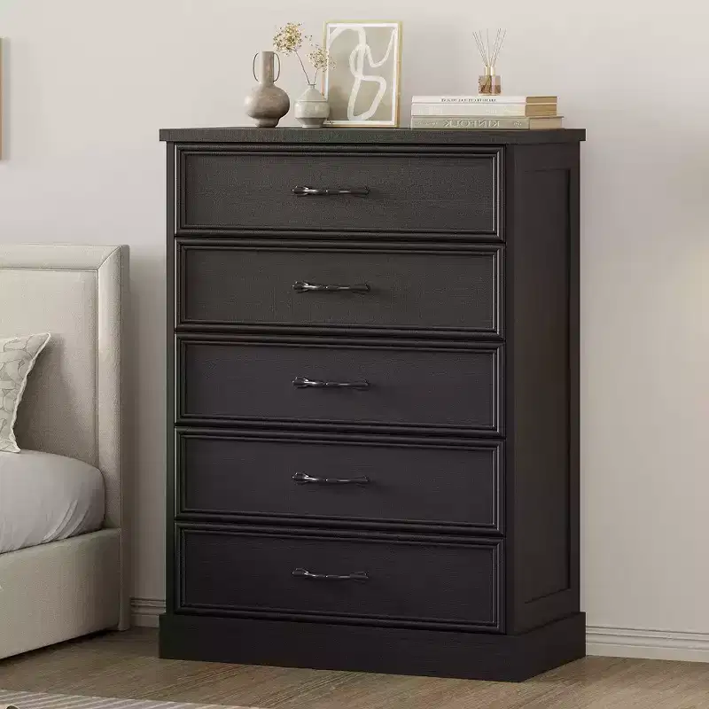 42.7 Tall Farmhouse 5 Drawer Dresser, 5 Chest of Drawers Nightstand with Sturdy Foundation, Wooden Cabinet for Bedroom Living Room Nursery