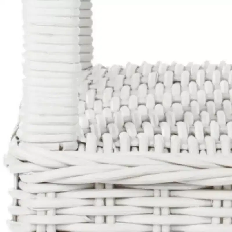 Country Wicker and Rattan Side Table, White
