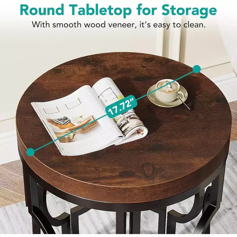 Okak Industrial Narrow Round End Table with Hollow Metal Base,Cylinder Nightstand Side Table for Living Room,Bedroom