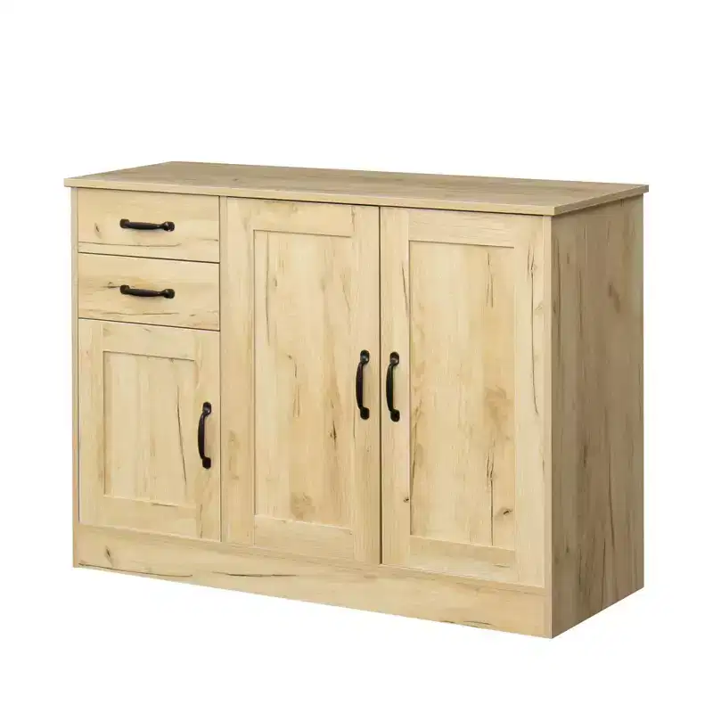 Wood-Plastic Composite Buffet Sideboard with 3 Doors and 2 Drawers 43.3