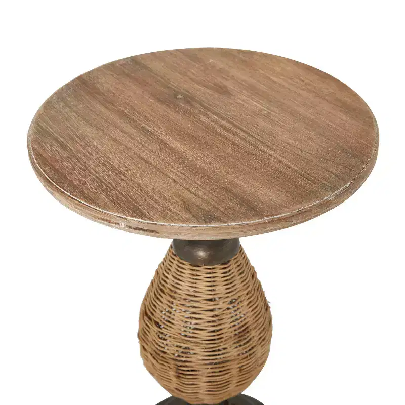 Farmhouse Metal Woven Pedestal Accent Table Brown - Olivia & May: No Assembly, Round Wood Top