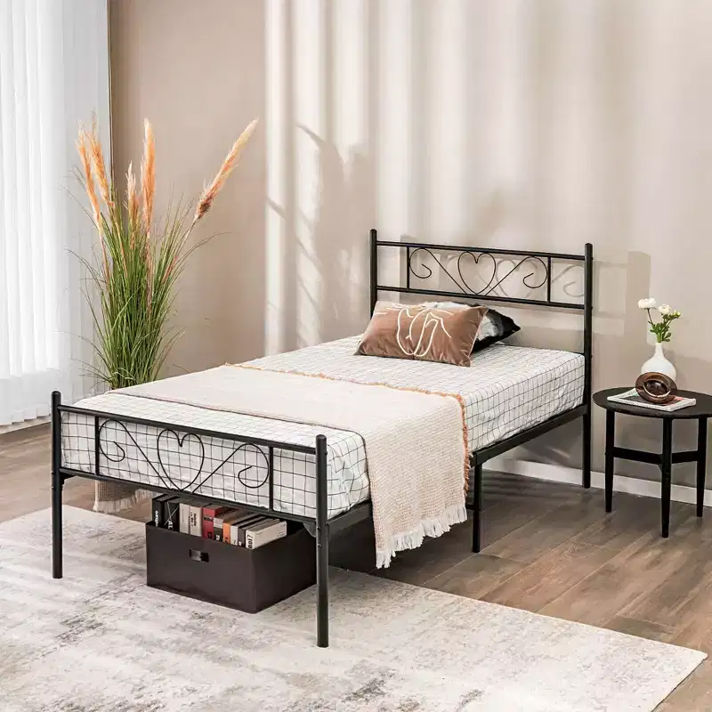 Twin XL Heavy-Duty Metal Platform Bed Frame with Under-Bed Storage & Steel Slat Support