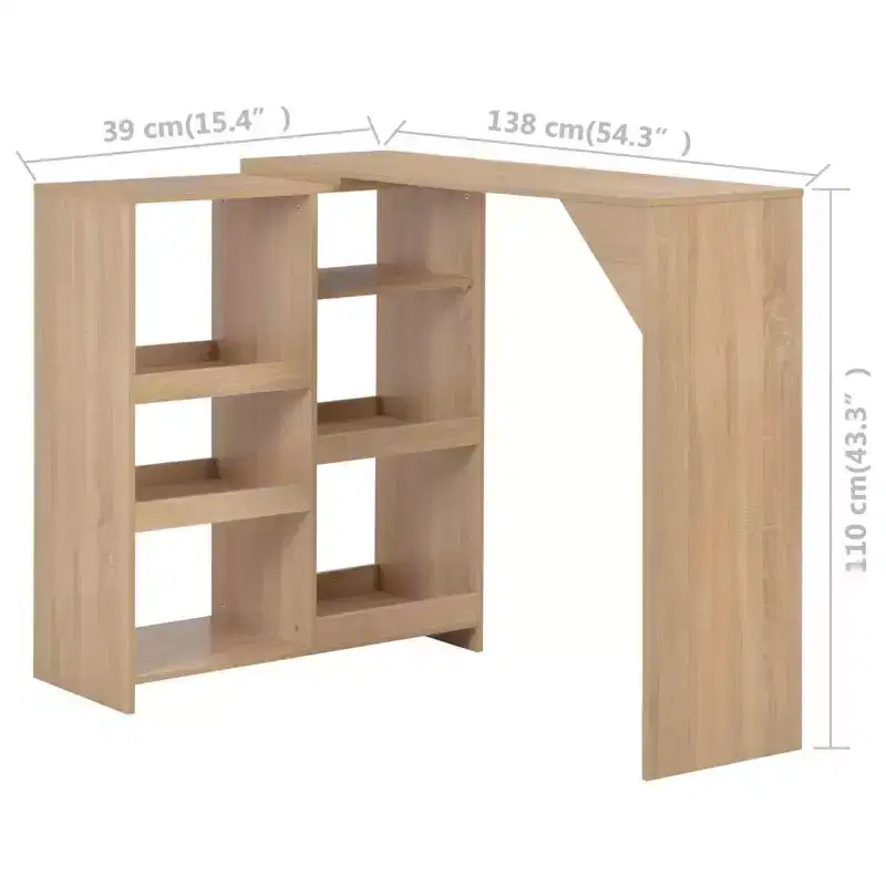 vidaXL Bar Table Kitchen Dining Pub Table Bistro Table with Moveable Shelf - Oak