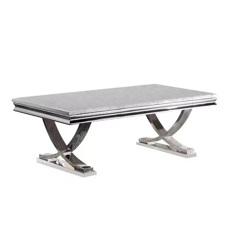 Royal Hampton Coffee Table, Faux Marble Top, Chrome Pedestal Base, 51 Inch