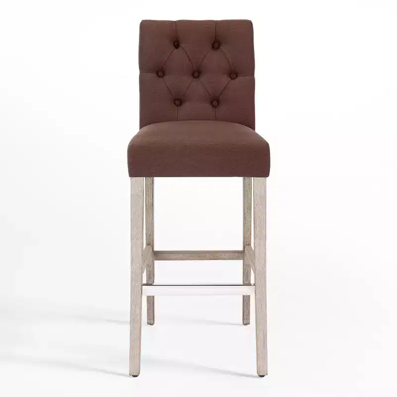 29 Upholstered Linen Fabric Tufted Bar Stool Chair, Brown