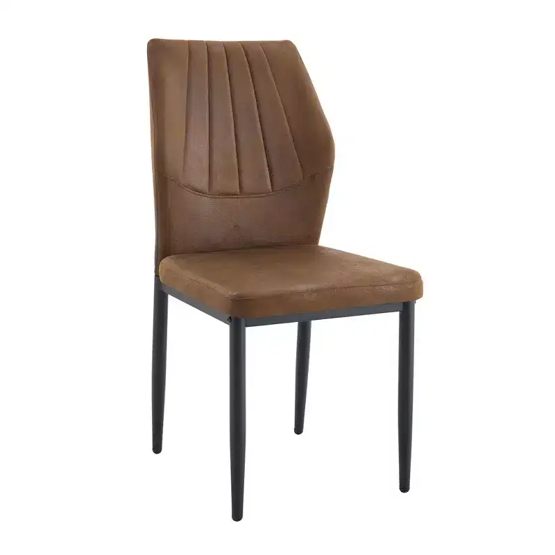Homy Casa Set of 4 Modern Faux Leather Dining Chairs with Metal Legs, Padded Seat, Brown