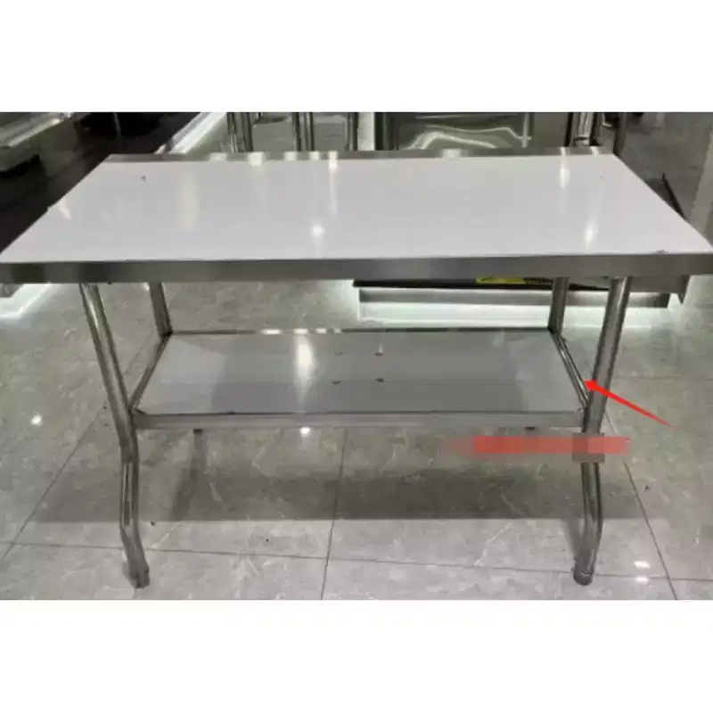201 Stainless Steel Folding Table, Round Legs Straight Edges, Double Layer,